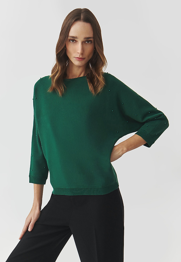 LADIES' JUMPER WITH DECORATIVE BALLS — PERLO LADIES' JUMPER WITH DECORATIVE BALLS — PERLO ZIELONY 1