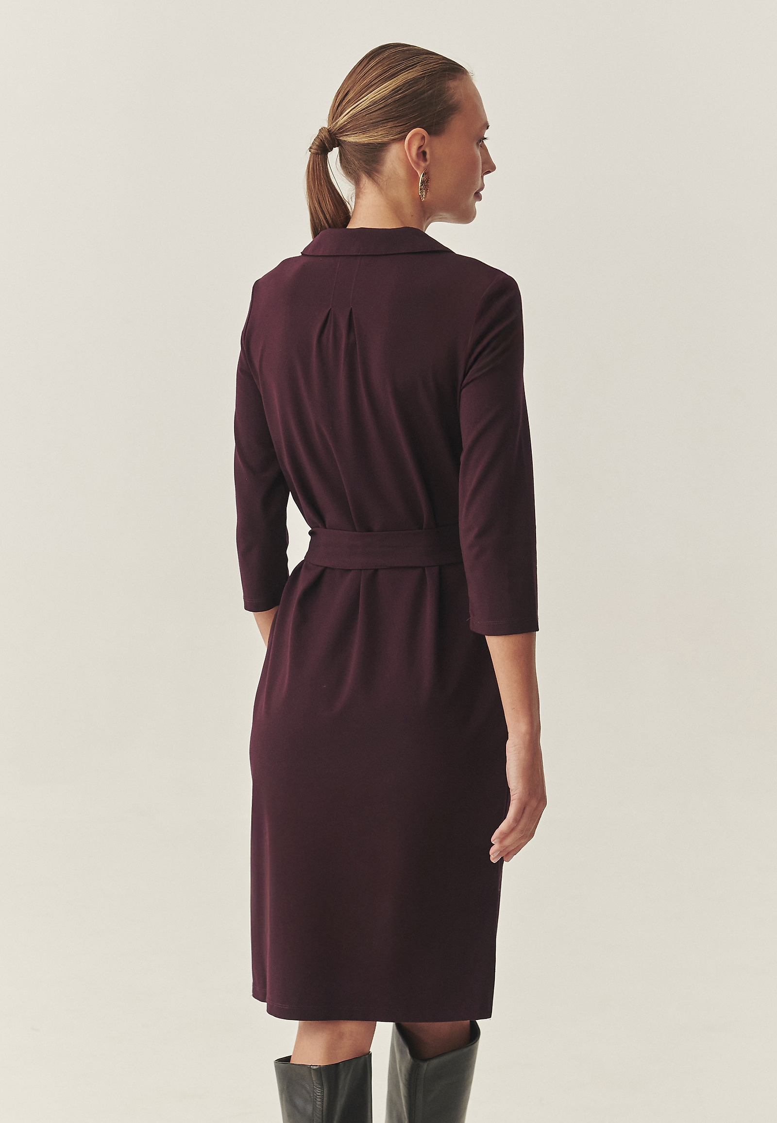 KNITTED DRESS WITH A WAIST TIE BELT — COLE KNITTED DRESS WITH A WAIST TIE BELT — COLE PURPLE 118613