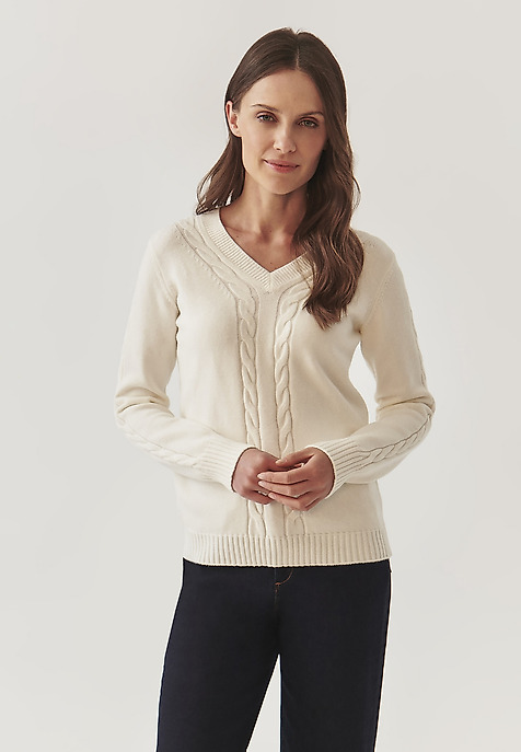 LADIES’ SWEATER IN CABLE KNIT STRUCTURE - WIRA ECRU 2