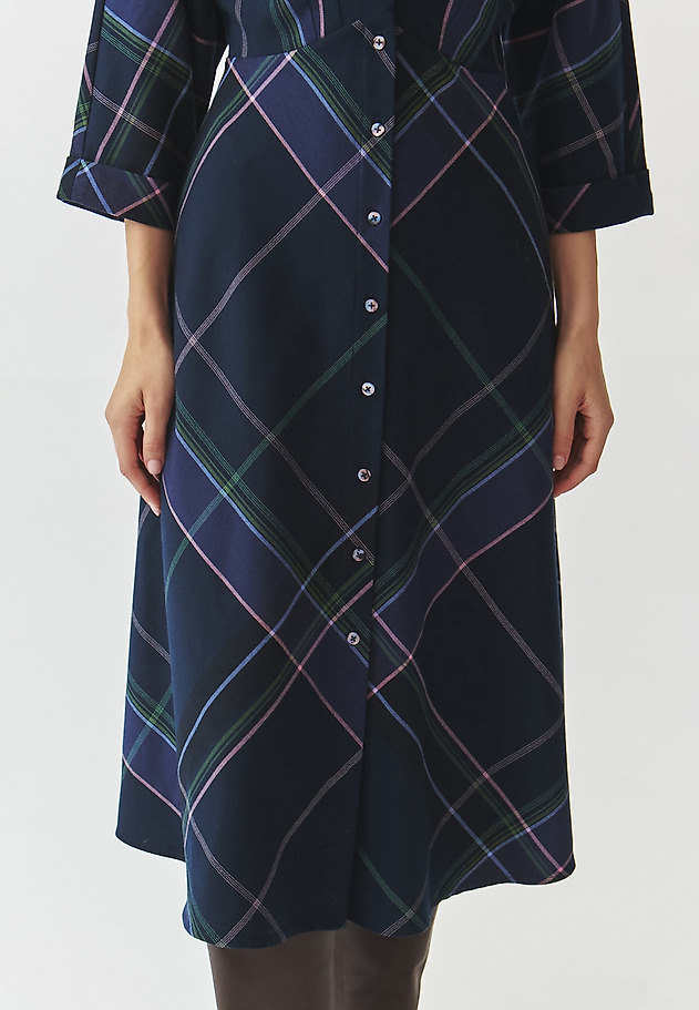 3/4 SLEEVE FLARED CHECKERED FABRIC DRESS — SAMOTALI 3/4 SLEEVE FLARED CHECKERED FABRIC DRESS — SAMOTALI MULTIKOLOR 6