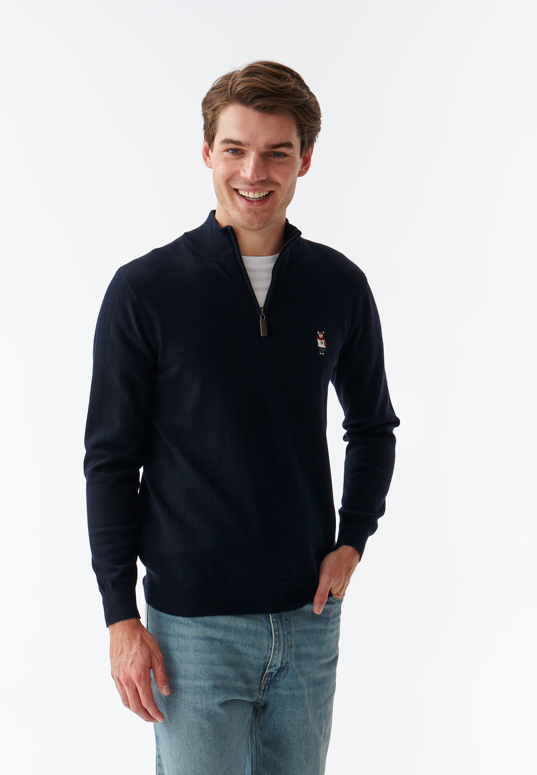 SWETER MĘSKI Z ROZPINANYM GOLFEM MICHU GRANATOWY 2