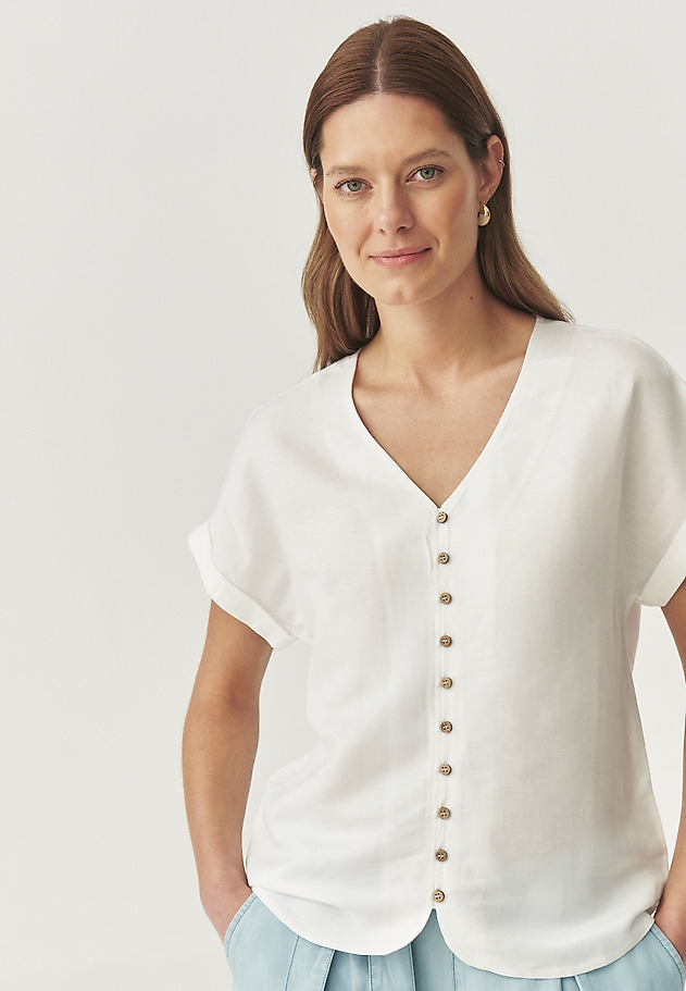 CASUAL SHIRT WITH LINEN - SAMANTA CASUAL SHIRT WITH LINEN - SAMANTA BIAŁY 3