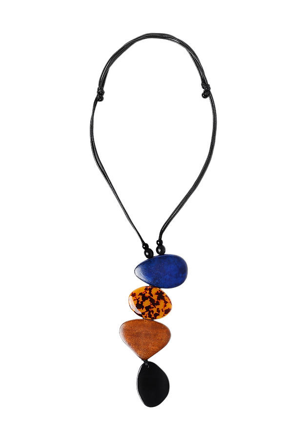 NECKLACE WITH RESIN AND WOOD PENDANTS — MONA NECKLACE WITH RESIN AND WOOD PENDANTS — MONA MULTICOLOR 2