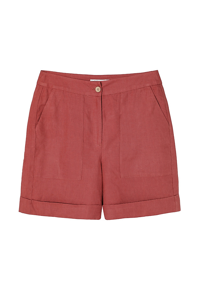 LNIANE SZORTY DAMSKIE Z OZDOBNYM KOKOSOWYM GUZIKIEM - ERIO LNIANE SZORTY DAMSKIE Z OZDOBNYM KOKOSOWYM GUZIKIEM - ERIO RÓŻOWY 5