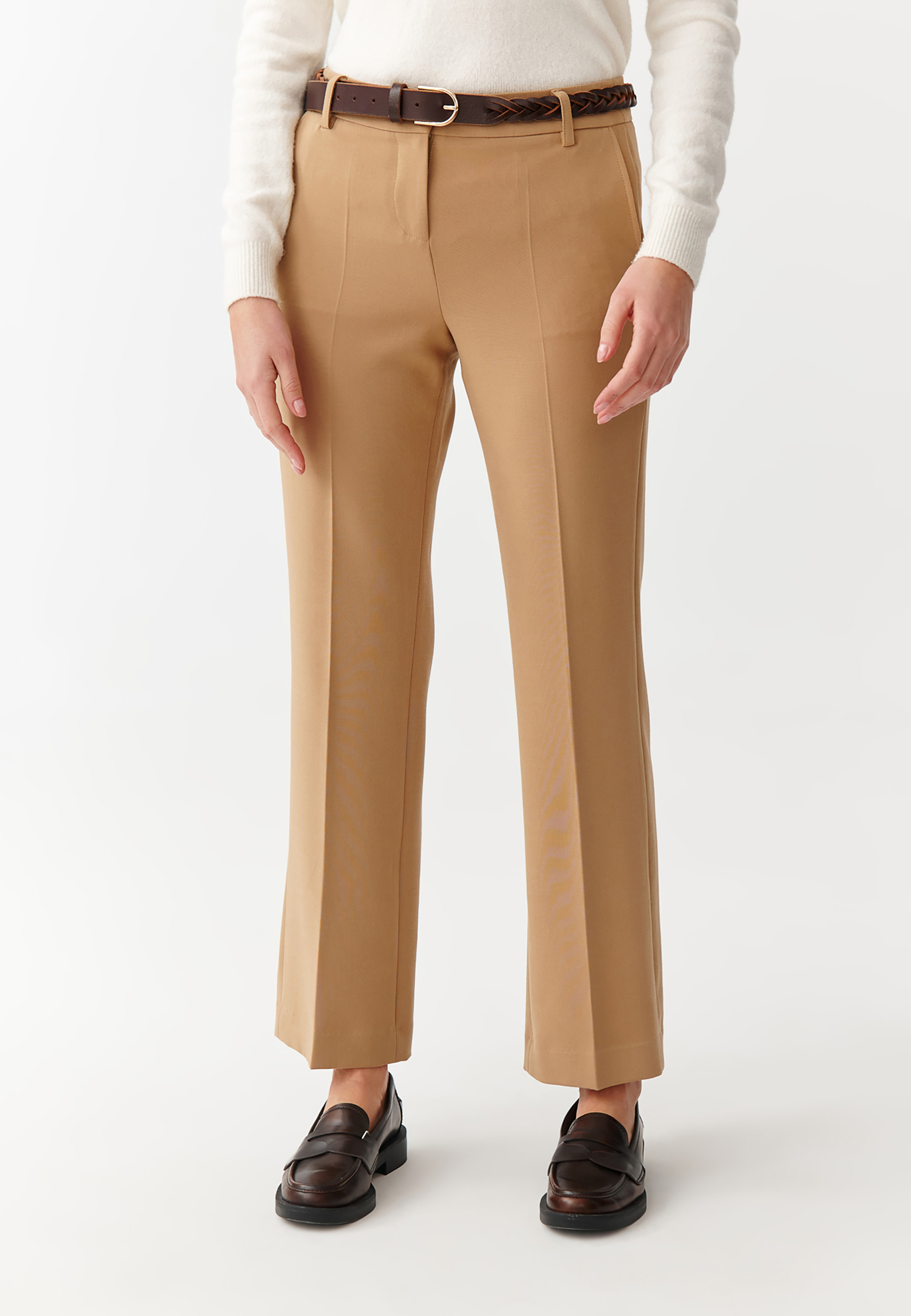 PANTALONI DE DAMĂ, DIN ȚESĂTURĂ, CU CRACI DREPȚI - LAURANIA BEJ 2