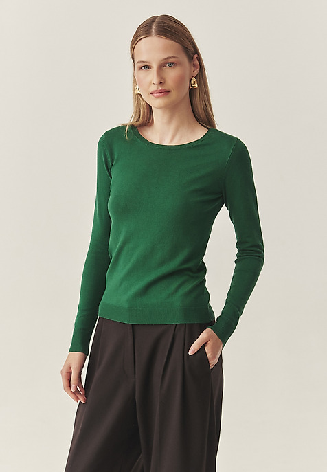 PULOVER CLASIC DE DAMĂ, CU DECOLTEU ROTUND - TESSINI VERDE 2