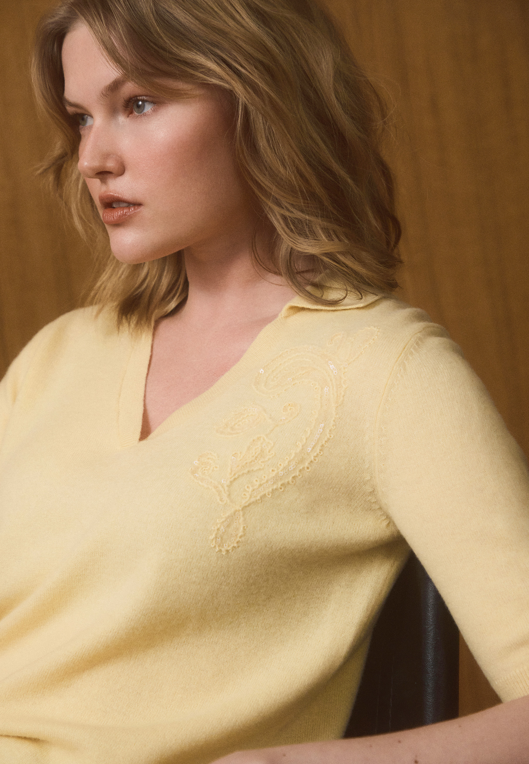 WOOL BLOUSE WITH SEQUIN PATTERN - LORO YELLOW 2