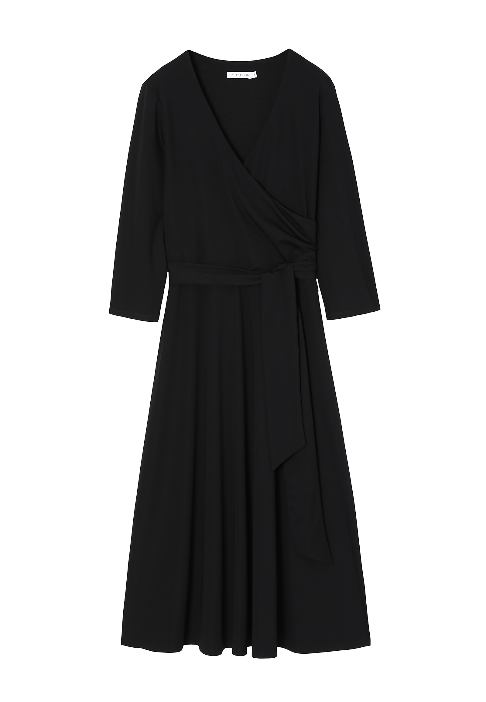 KNITTED MIDI DRESS WITH ENVELOPE NECKLINE AND WAIST BELT — IGA 2 KNITTED MIDI DRESS WITH ENVELOPE NECKLINE AND WAIST BELT — IGA 2 BLACK 101880