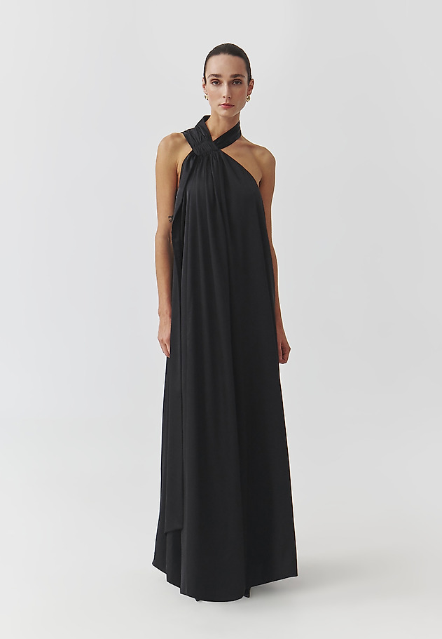 WOVEN SATIN MAXI DRESS — LENORA WOVEN SATIN MAXI DRESS — LENORA CZARNY 2