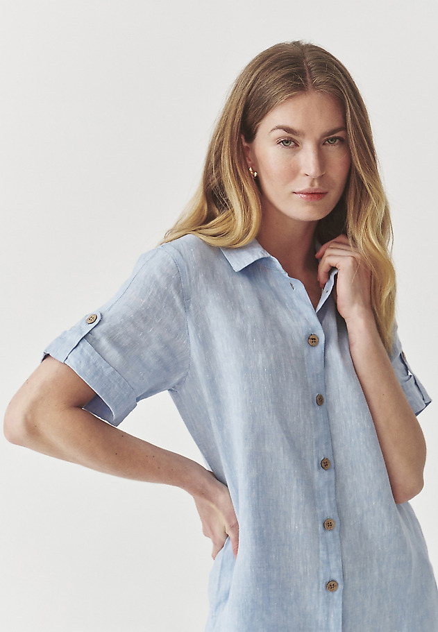 LADIES’ LINEN BUTTONED DRESS WITH SHORT SLEEVES - ZALWA LADIES’ LINEN BUTTONED DRESS WITH SHORT SLEEVES - ZALWA BLUE 4