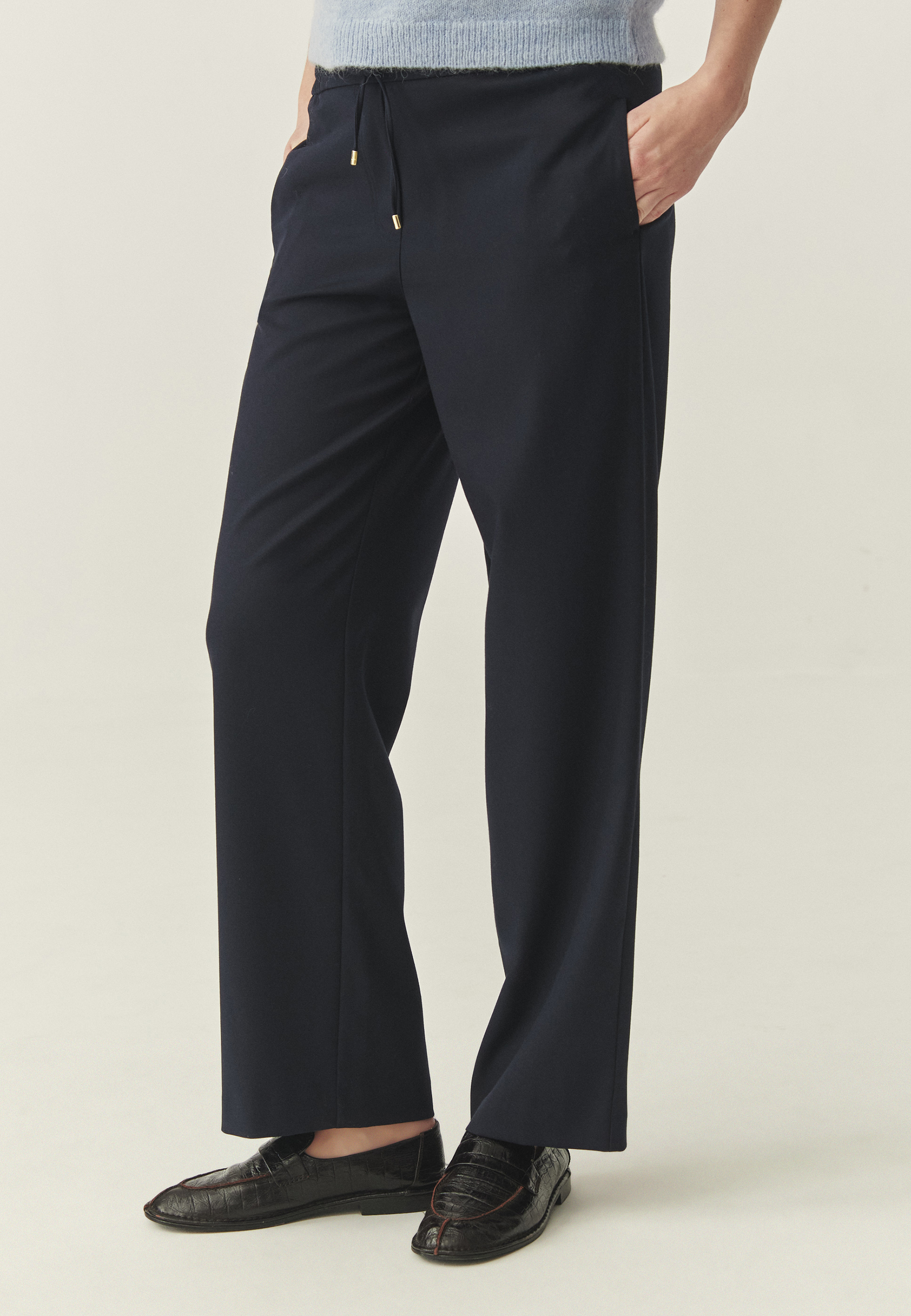 WIDE-LEG WOVEN TROUSERS - CORTONE NAVY BLUE 2