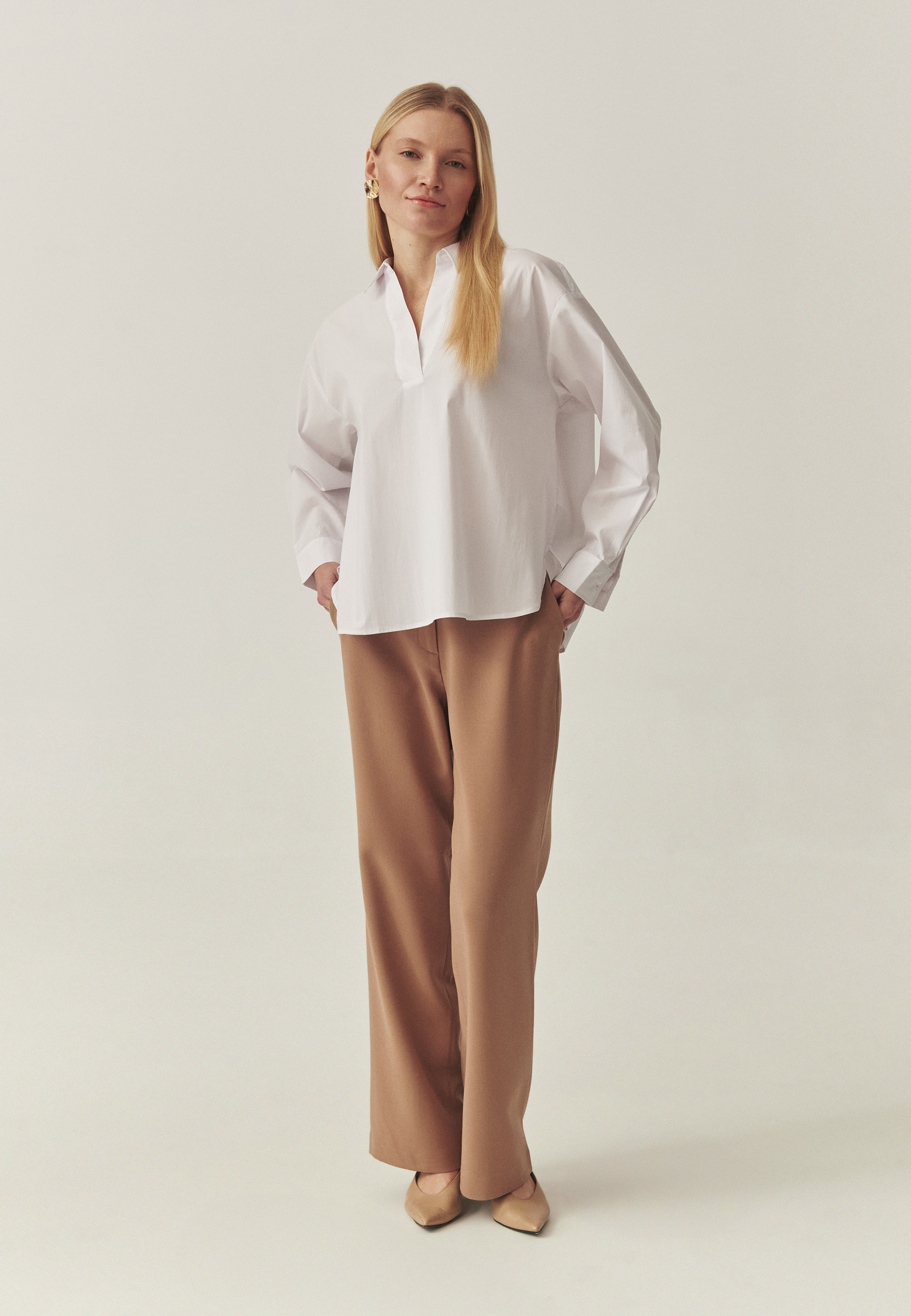 BLUZĂ DE DAMĂ, DIN ȚESĂTURĂ, CU GULER — LORCA ALB 2