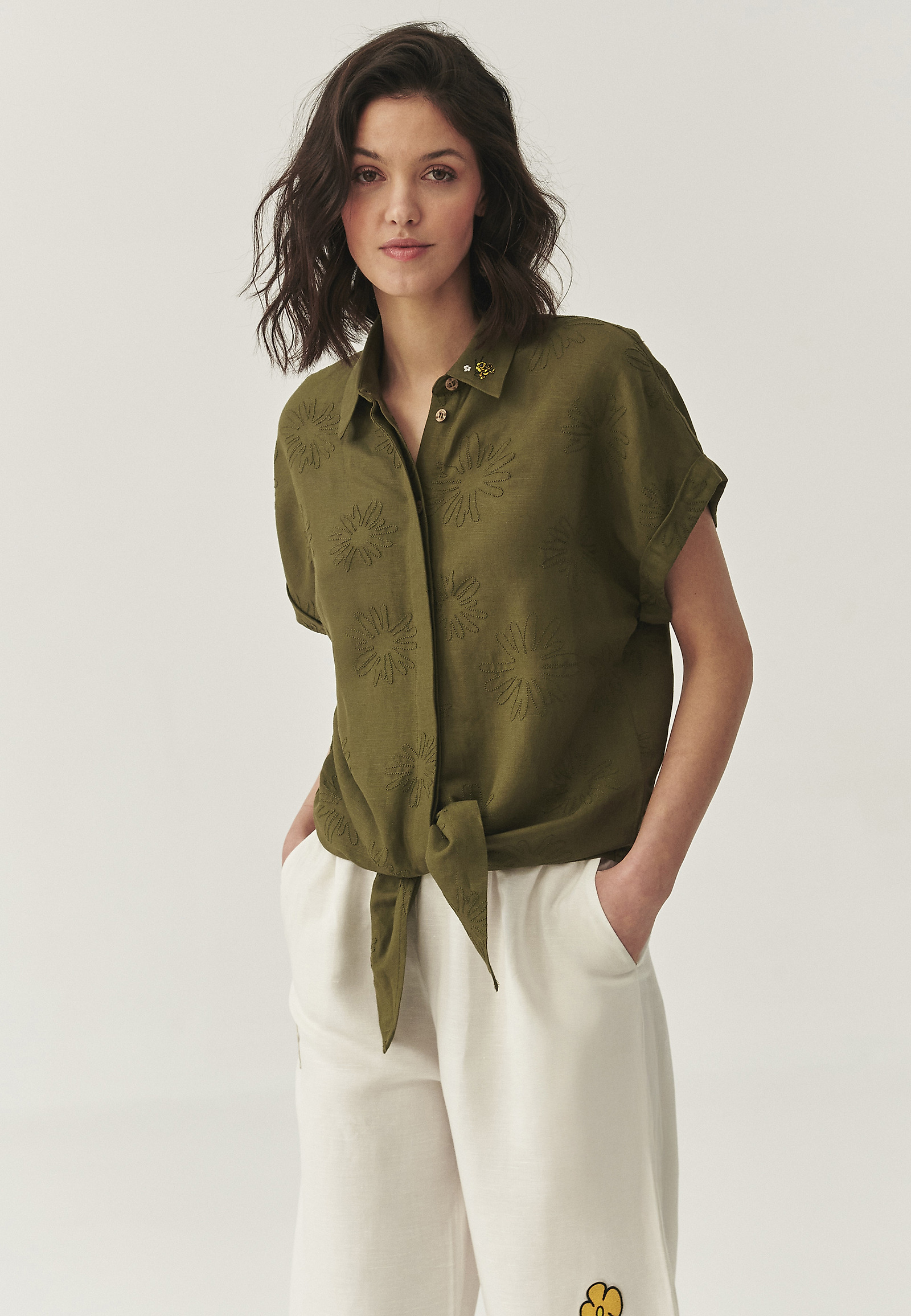 LINEN-VISCOSE SHIRT - KAMA LINEN-VISCOSE SHIRT - KAMA KHAKI 110597