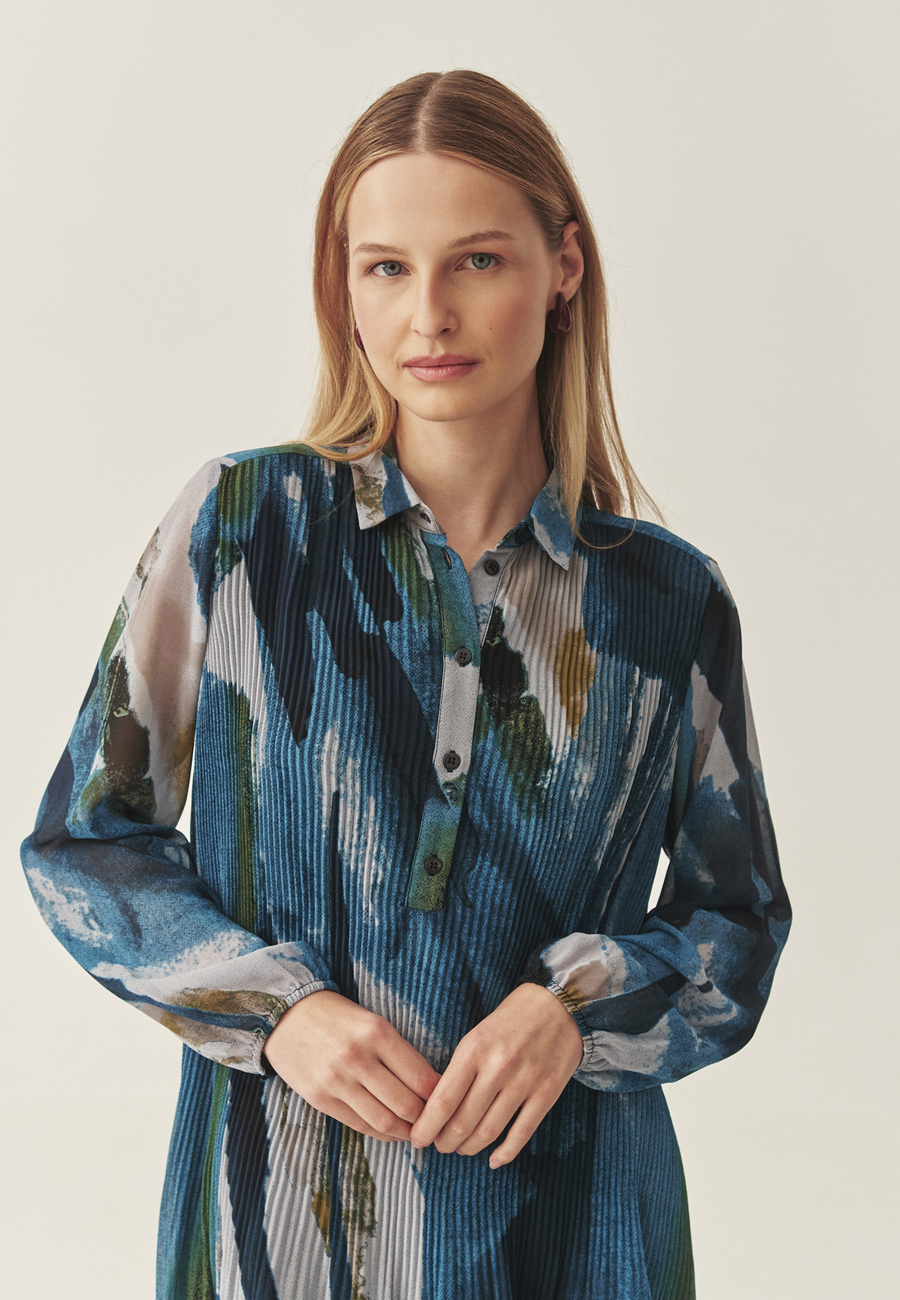 ROCHIE CU MODEL DIN ȚESĂTURĂ, CU CROIALĂ TIP CĂMAȘĂ - ENNIS MULTICOLOR 2