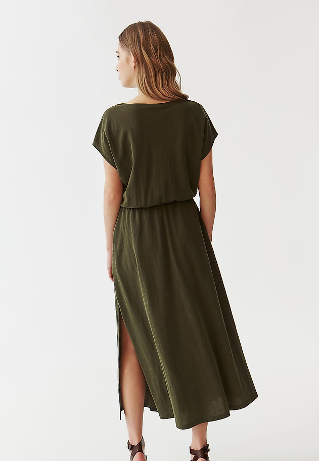 LADIES’ MIDI DRESS WITH DECORATIVE V-SHAPED NECKLINE - BONEA LADIES’ MIDI DRESS WITH DECORATIVE V-SHAPED NECKLINE - BONEA KHAKI 2