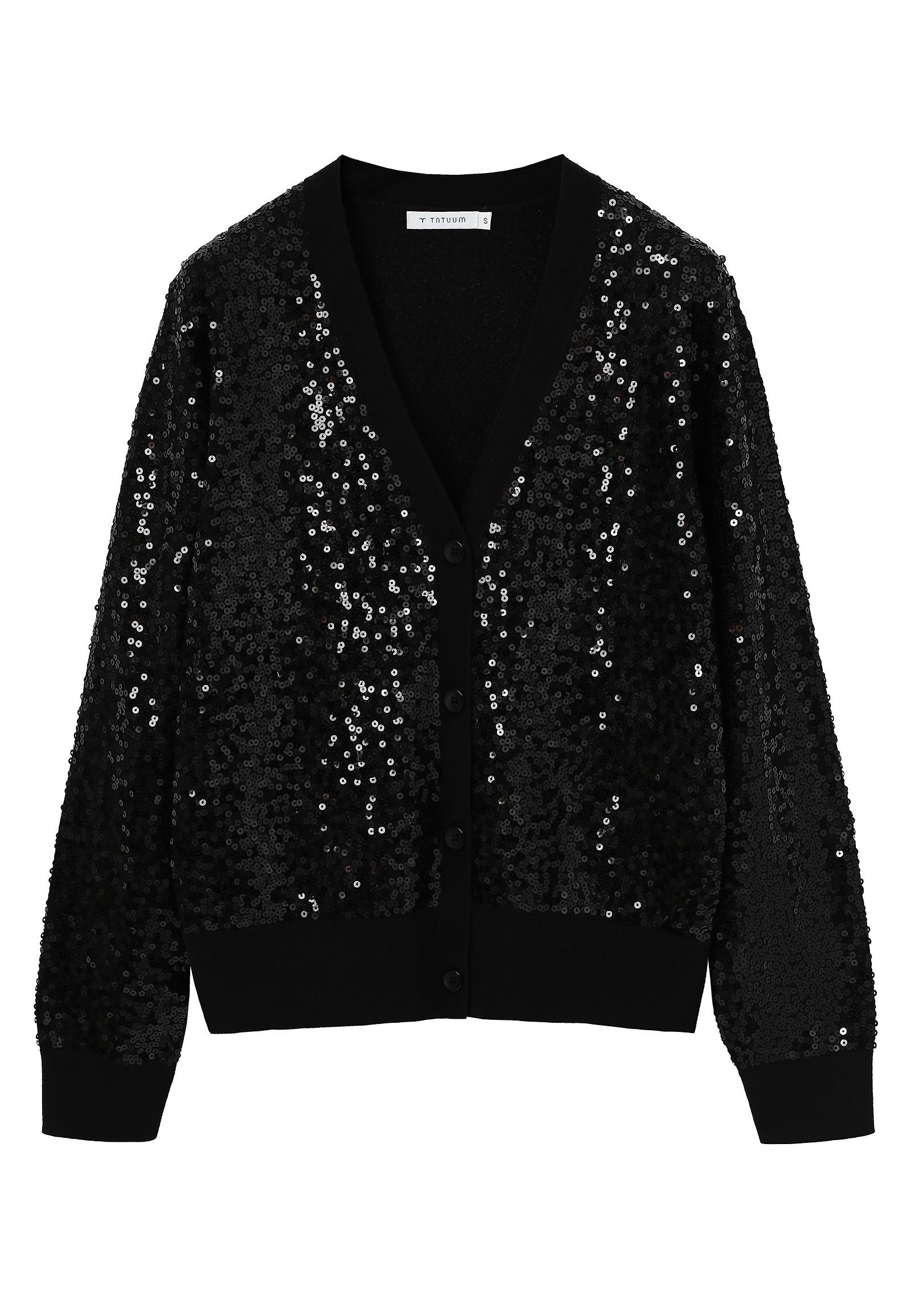 SEQUINED CARDIGAN WITH V-NECK -GLOSS SEQUINED CARDIGAN WITH V-NECK -GLOSS BLACK 116689
