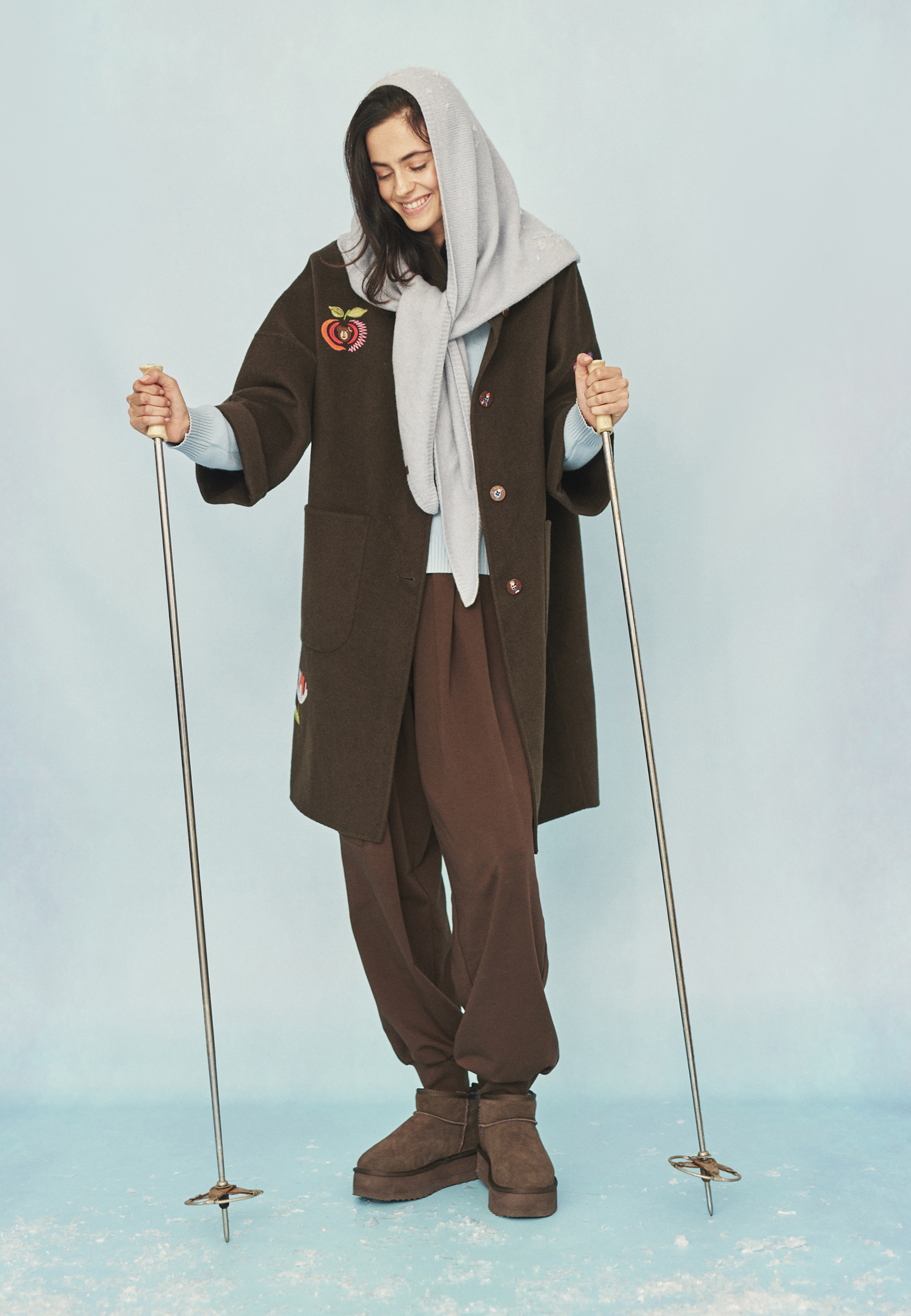 HAFTOWANY PŁASZCZ Z WEŁNĄ - MORIVIKA BRĄZOWY 2