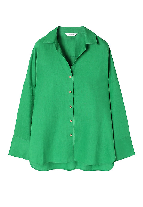 LADIES’ LINEN SHIRT WITH COCONUT BUTTONS - MANDRAGIA 3 GREEN 2
