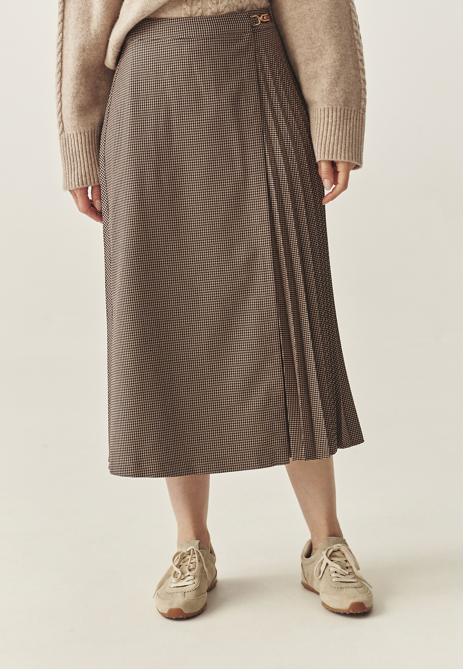 PLEATED HOUNDSTOOTH SKIRT - PLISONA 1 PLEATED HOUNDSTOOTH SKIRT - PLISONA 1 BEIGE 117561