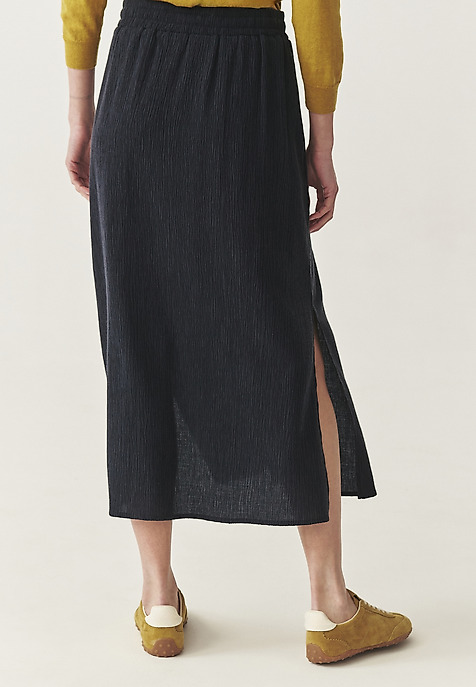 LIGHT MIDI SKIRT IN CRINKLED FABRIC - TABITONI NAVY BLUE 2