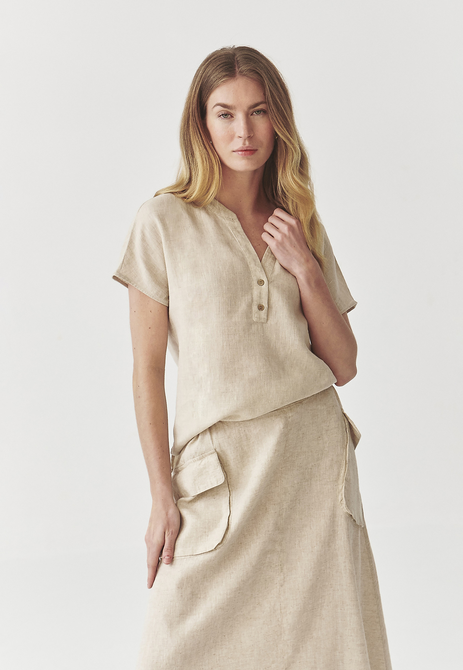LANENA BLUZA S KOKOSOVIMI GUMBI - MARELLI LANENA BLUZA S KOKOSOVIMI GUMBI - MARELLI BEŽ 98239