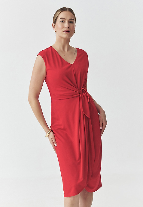 PENCIL DRESS WITH ENVELOPE BOTTOM — HALLEY RED 2