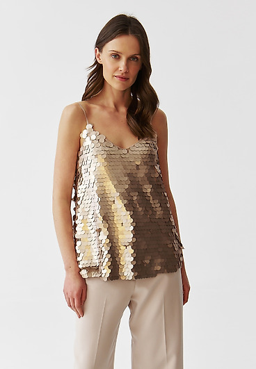 BLUZKA DAMSKA NA RAMIĄCZKA ZDOBIONA DUŻYMI CEKINAMI - TOPI BLUZKA DAMSKA NA RAMIĄCZKA ZDOBIONA DUŻYMI CEKINAMI - TOPI