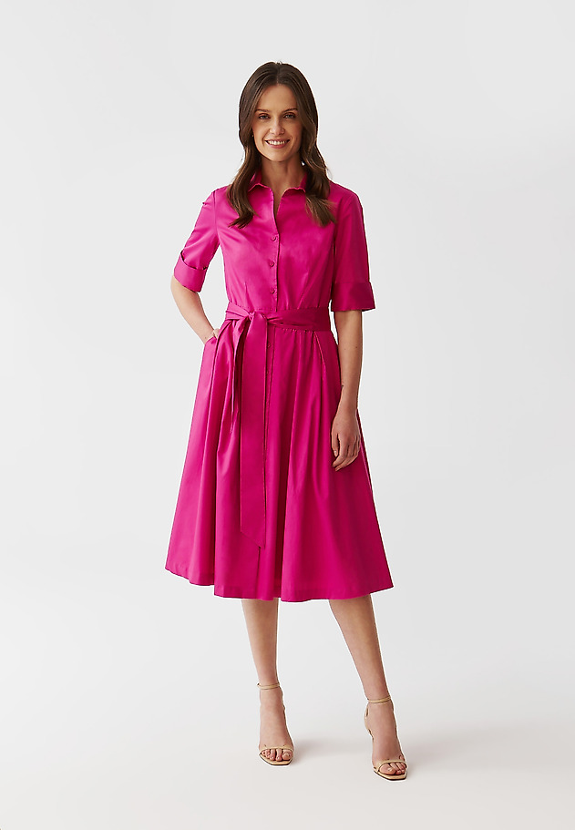 LADIES’ BUTTONED DOWN MIDI DRESS WITH A BELT - NIKI LADIES’ BUTTONED DOWN MIDI DRESS WITH A BELT - NIKI PINK 1