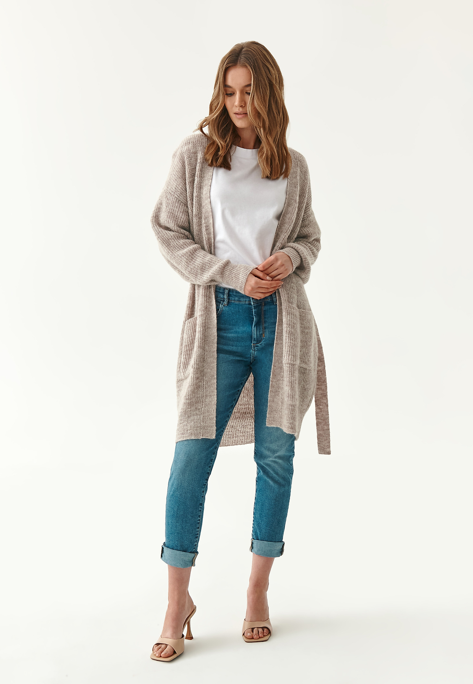 LADIES' CARDIGAN WITH A TIE AT THE WAIST KALINA LADIES' CARDIGAN WITH A TIE AT THE WAIST KALINA BEIGE 80573