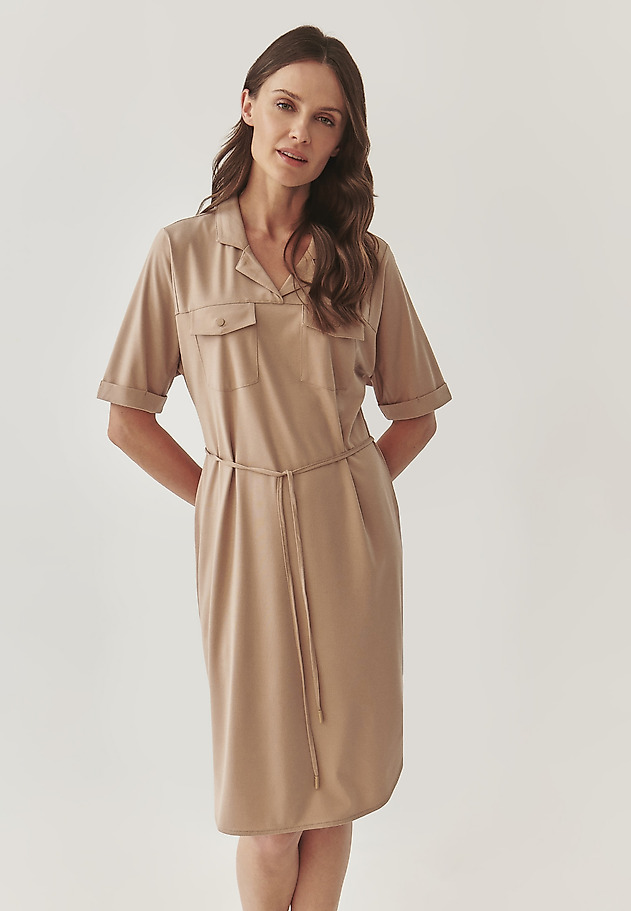 LADIES’ SHORT-SLEEVED SHIRT DRESS WITH ADDITIONAL BELT - ZOYA LADIES’ SHORT-SLEEVED SHIRT DRESS WITH ADDITIONAL BELT - ZOYA BEŻOWY 1