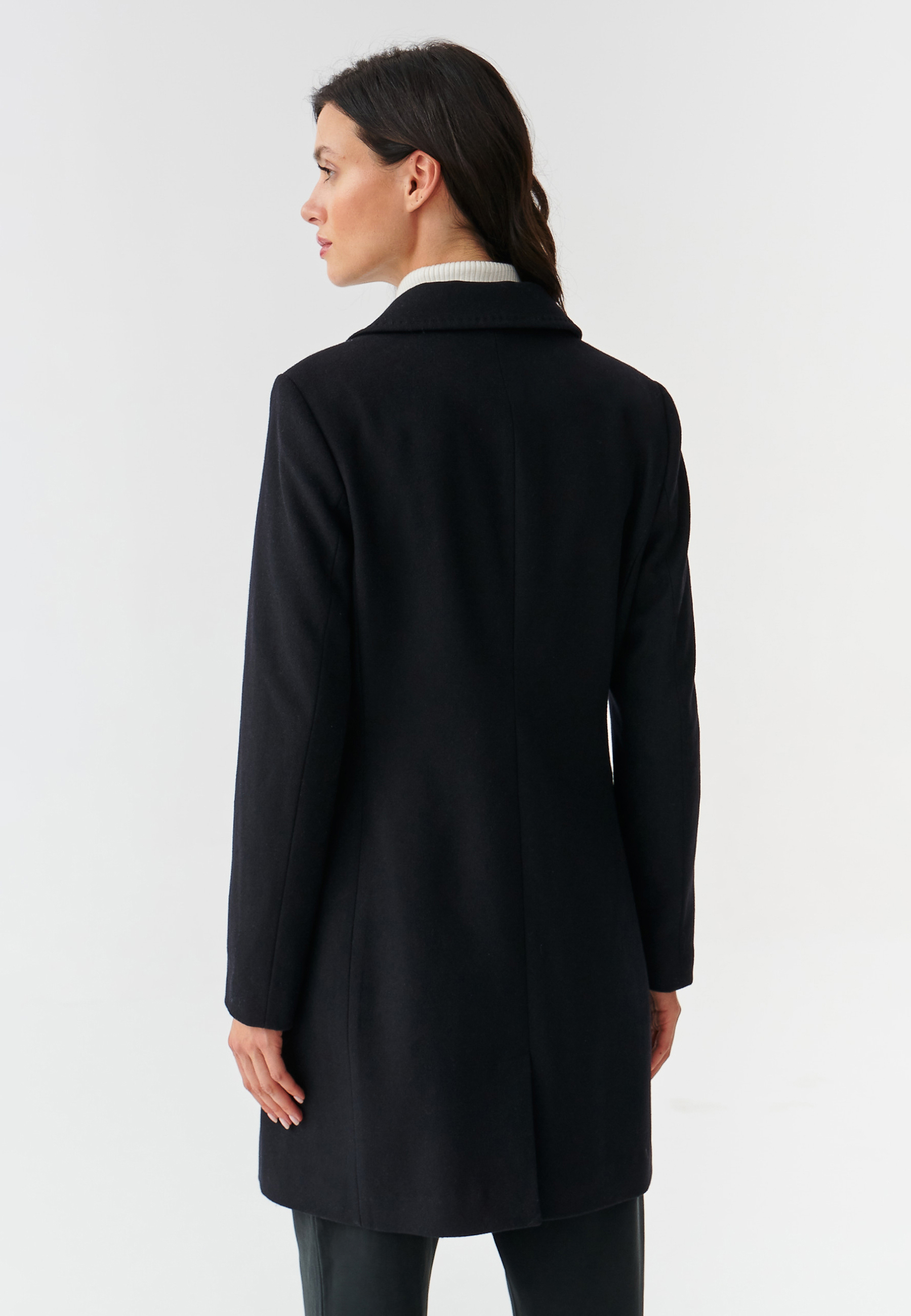 KLASICKÝ DÁMSKÝ KABÁT S NÁŠIVKAMI MEDVÍDKA UŠÁČKA TELMA TMAVĚ MODRÁ 2