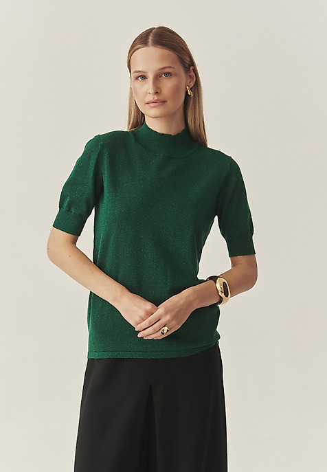 LADIES' JUMPER WITH TURTLENECK AND SHINY YARN — LU 2 GREEN 2