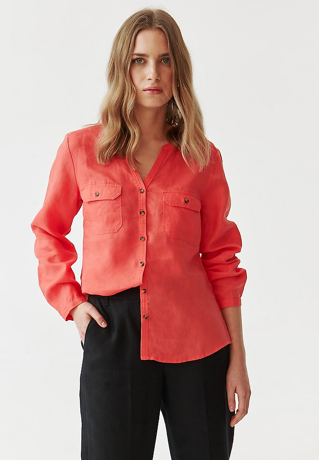 LADIES’ LINEN SHIRT WITH ROLLED-UP SLEEVES - JUSTYNA LADIES’ LINEN SHIRT WITH ROLLED-UP SLEEVES - JUSTYNA CZERWONY 1