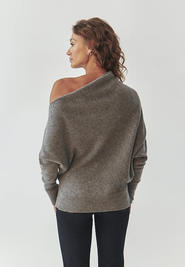 ASYMETRYCZNY SWETER DAMSKI Z MIESZANKI WEŁNY I KASZMIRU - NASH ASYMETRYCZNY SWETER DAMSKI Z MIESZANKI WEŁNY I KASZMIRU - NASH SZARY 4