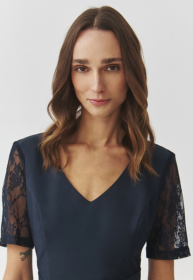 FLARED MIDI DRESS WITH LACE SLEEVES — DUSTY FLARED MIDI DRESS WITH LACE SLEEVES — DUSTY GRANATOWY 4