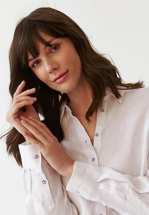 LONG-SLEEVED LINEN LADIES’ SHIRT  - LAWENDA 2 WHITE 2