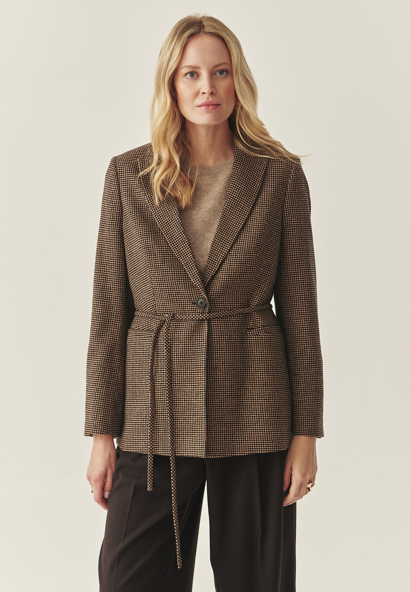 JACHETA DIN LÂNĂ HOUNDSTOOTH - SOMA JACHETA DIN LÂNĂ HOUNDSTOOTH - SOMA BEJ 117388