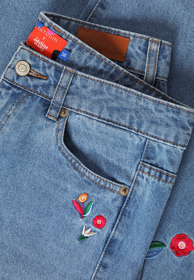 Jeans hlače s širokimi hlačnicami in vezenjem - LAKSIMO Jeans hlače s širokimi hlačnicami in vezenjem - LAKSIMO MODRA 11