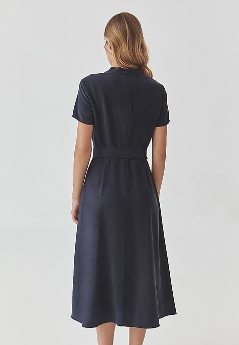 ROCHIE MIDI, CU MÂNECĂ SCURTĂ ȘI CENTURĂ CU CATARAMĂ - KORMI BLEUMARIN 2