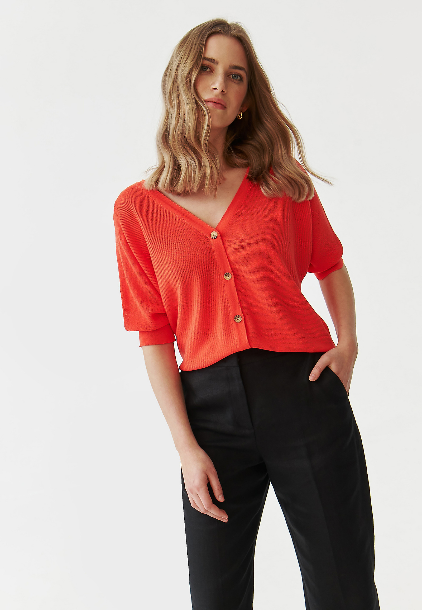 LADIES’ CARDIGAN WITH SHORT SLEEVES - PONKO LADIES’ CARDIGAN WITH SHORT SLEEVES - PONKO RED 96875