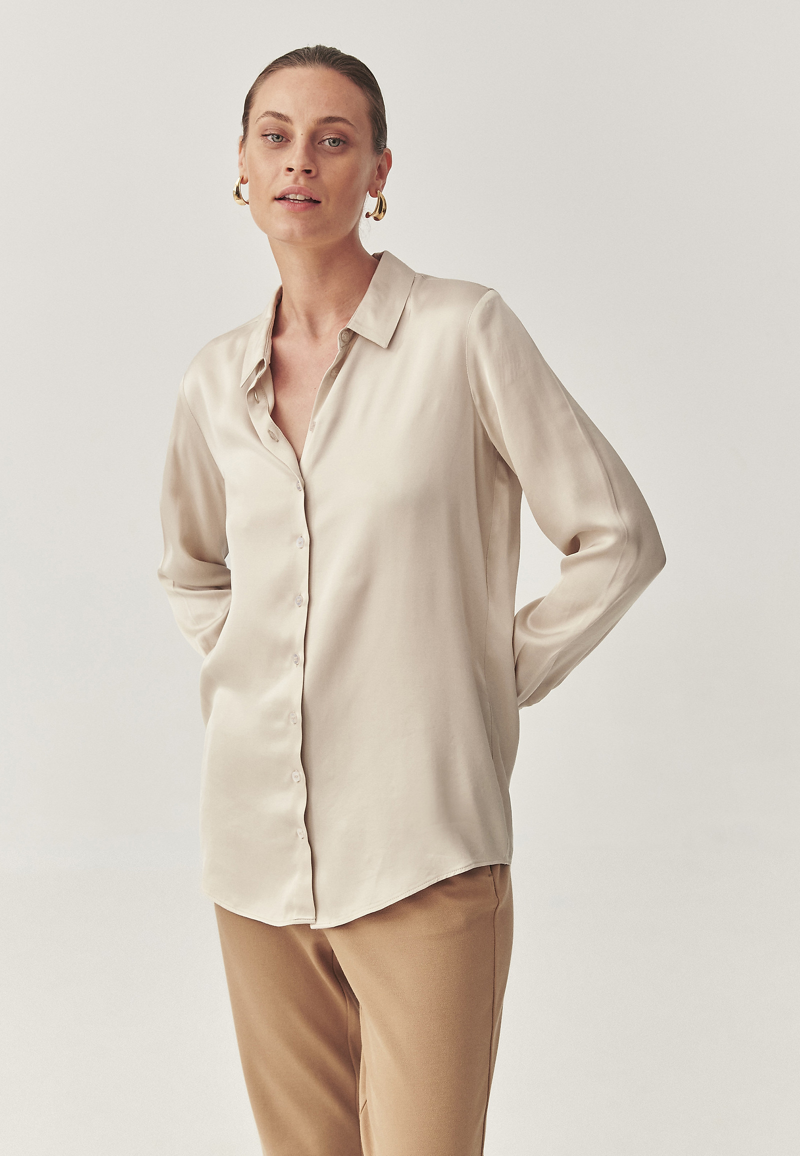SATIN VISCOSE SHIRT - NIKA 1 SATIN VISCOSE SHIRT - NIKA 1 BEIGE 114761