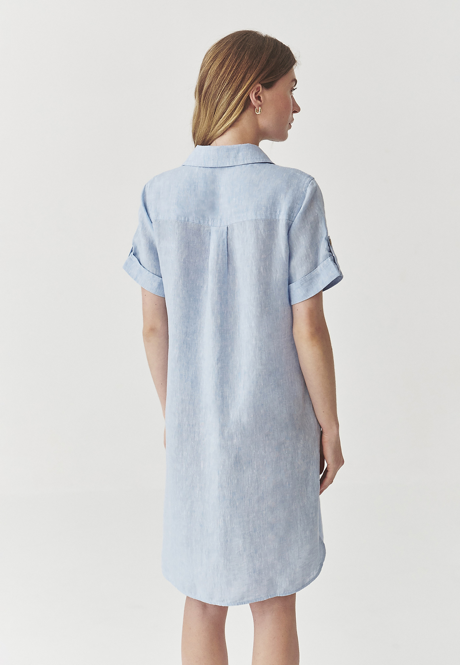 LADIES’ LINEN BUTTONED DRESS WITH SHORT SLEEVES - ZALWA LADIES’ LINEN BUTTONED DRESS WITH SHORT SLEEVES - ZALWA BLUE 98408