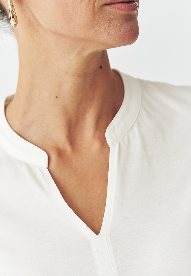 LADIES' MERCERISED COTTON BLOUSE WITH STAND-UP COLLAR — IVANA LADIES' MERCERISED COTTON BLOUSE WITH STAND-UP COLLAR — IVANA ECRU 2