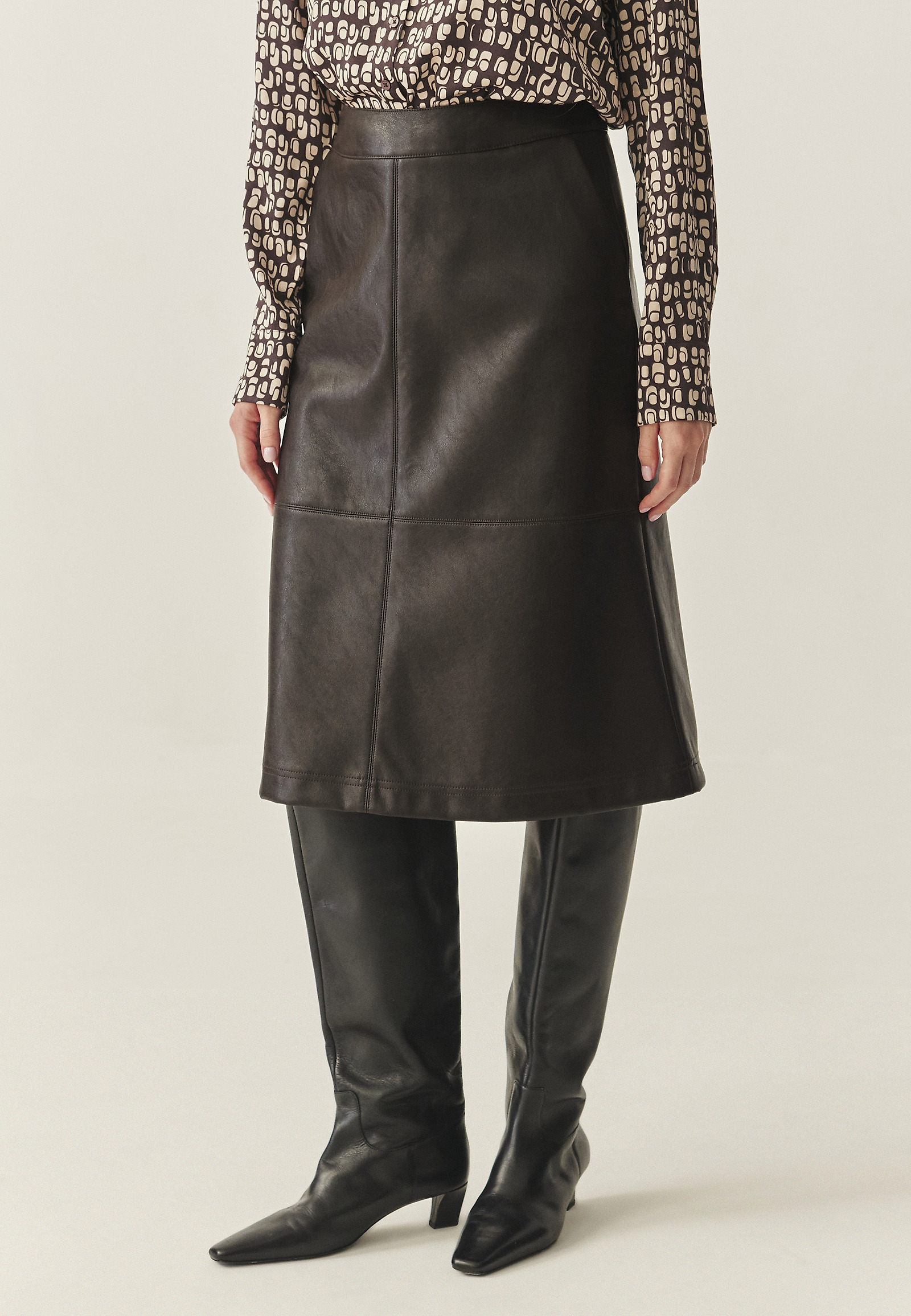 IMITATION LEATHER MIDI SKIRT - SANO IMITATION LEATHER MIDI SKIRT - SANO BROWN 117555