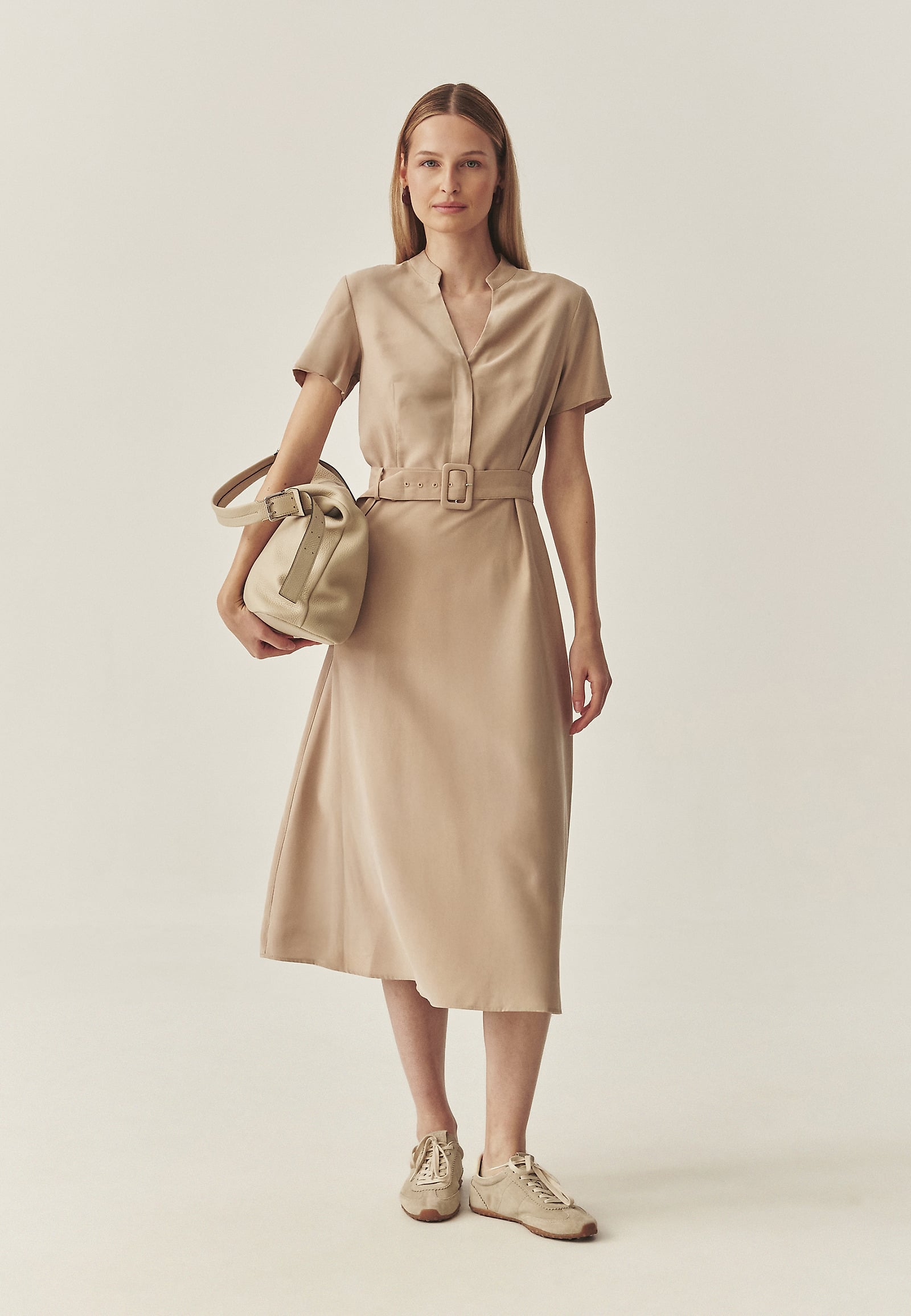 beige dress with belt Linen Maxi Wrap Dress: Beige Fit & Flare, Handmade, xiaolizi 5836#