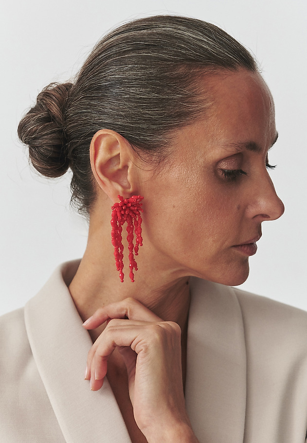 RED BEAD EARRINGS — AMBERRY RED BEAD EARRINGS — AMBERRY CZERWONY 1