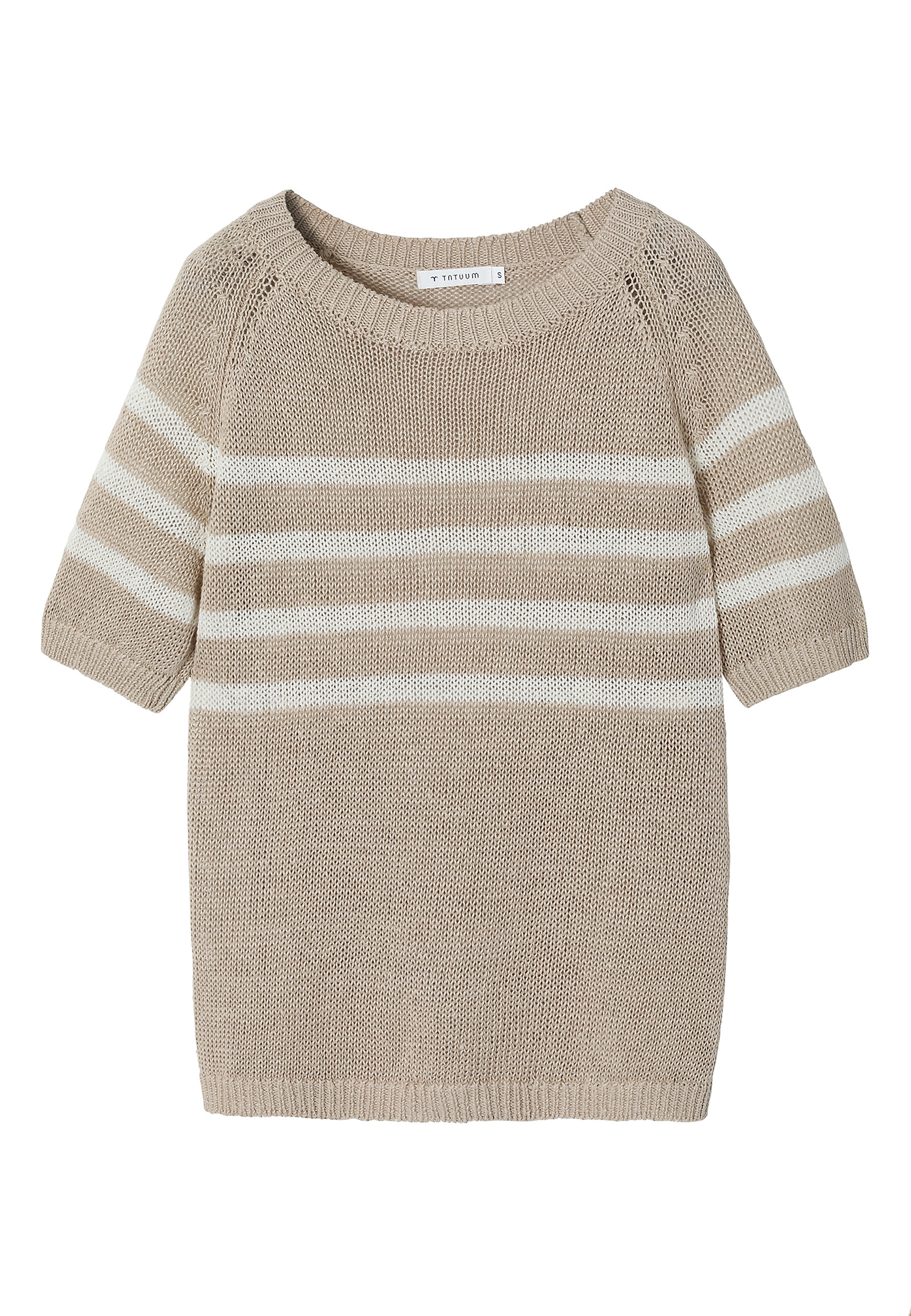 LADIES' LINEN CROSS-STRIPED JUMPER — ELEA LADIES' LINEN CROSS-STRIPED JUMPER — ELEA BEIGE 104962