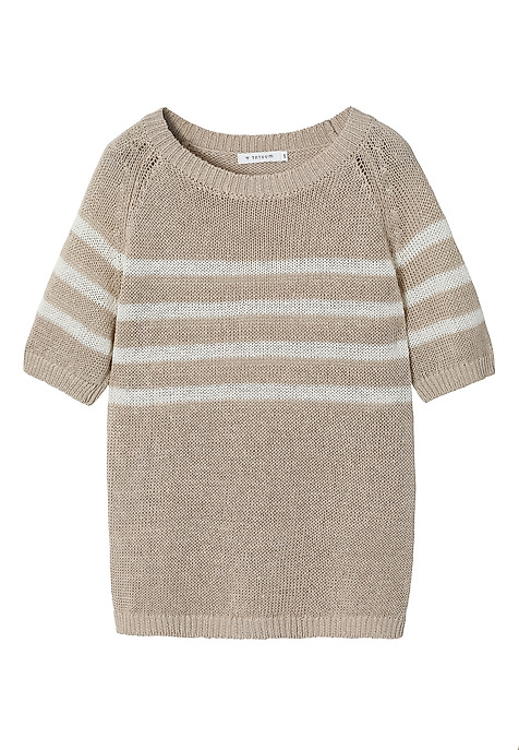 LADIES' LINEN CROSS-STRIPED JUMPER — ELEA BEIGE 2