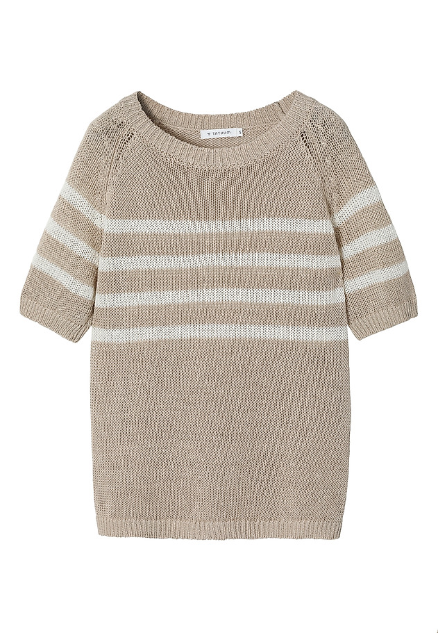 LADIES' LINEN CROSS-STRIPED JUMPER — ELEA LADIES' LINEN CROSS-STRIPED JUMPER — ELEA BEŻOWY 5