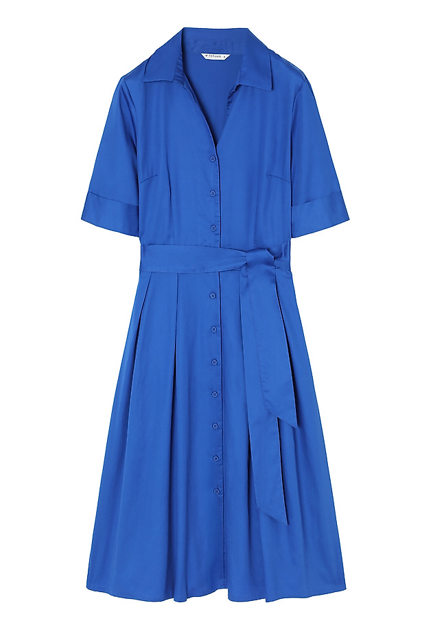SHORT-SLEEVED FLARED MIDI DRESS — NIKI SHORT-SLEEVED FLARED MIDI DRESS — NIKI BLUE 12